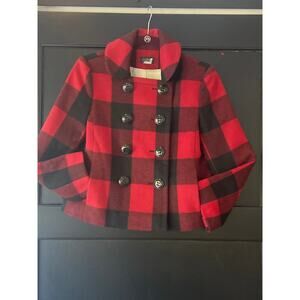 J Crew Buffalo Plaid Double Breasted Short Peacoat 100% Wool Sz 4